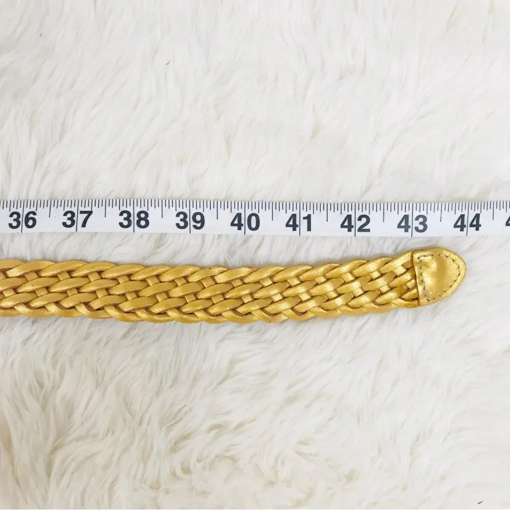 VINTAGE 90s Gold Metallic Woven Leather Belt Braided‎ Y2K Retro Medium Large